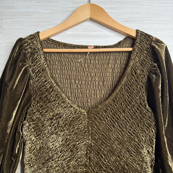 Free People mini dress velvet smocked pleated boho cocktail party Medium - Picture 6 of 10